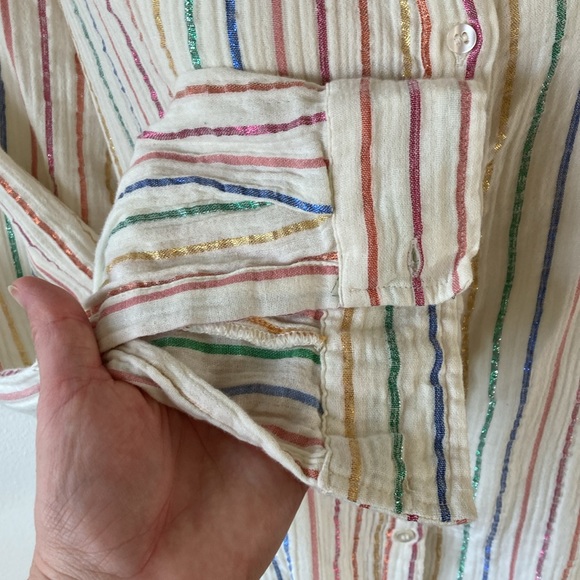 GAP crinkle gauze cotton metallic rainbow 🌈 long sleeve button down size XL - Picture 3 of 8